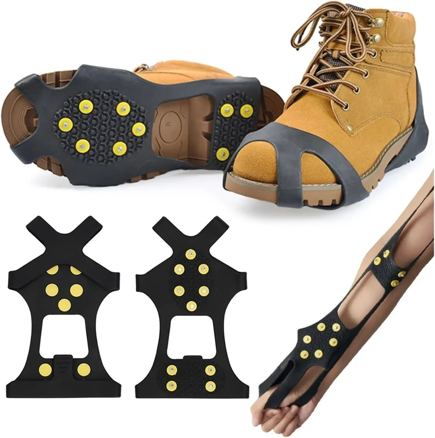 10-Studs Snow Ice Claw Climbing Anti Slip Spikes Grips Crampon Cleats Sport Shoe Cover 、Women Men Boots Cover Anti-Skid