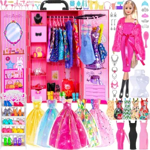 104-Piece Fashion Doll Wardrobe Playset with Poseable 11.5" Doll & 104 Accessories | ASTM-Certified Pretend Play Gift Set for Girls Ages 3  (Including One Doll)