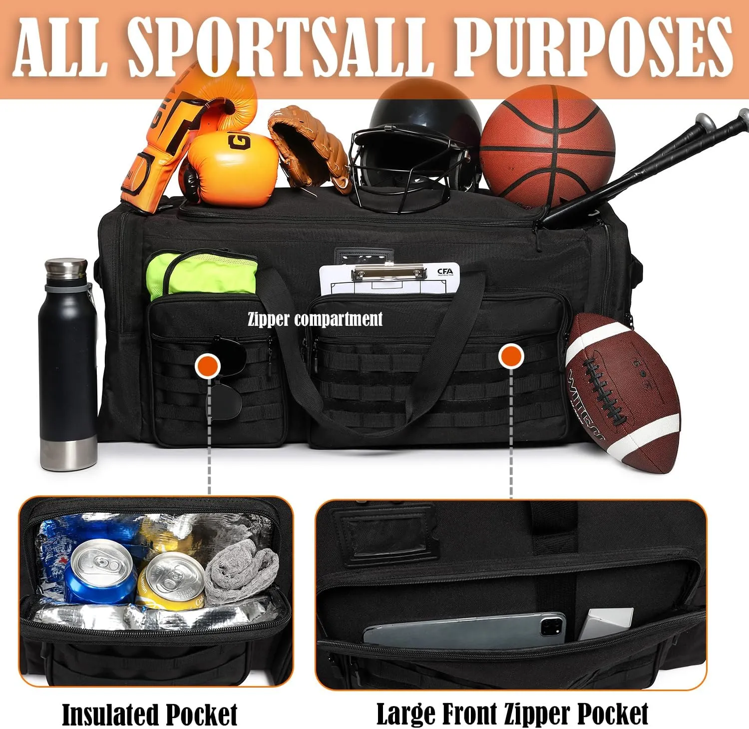 130L Extra Large Duffle Bag for Men, Heavy Duty Duffle Bag for Travel, Large Sports Gym Equipment Bag for Hockey Football Baseball Soccer Basketball & Team training, Black
