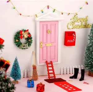 20 Pcs Christmas Girl Fairy Doors Decorations Enchanted Doors Tiny Outdoor Xmas Decor Wooden Tiny Miniature for Xmas Accessories Fairy Tale(Pink Door)