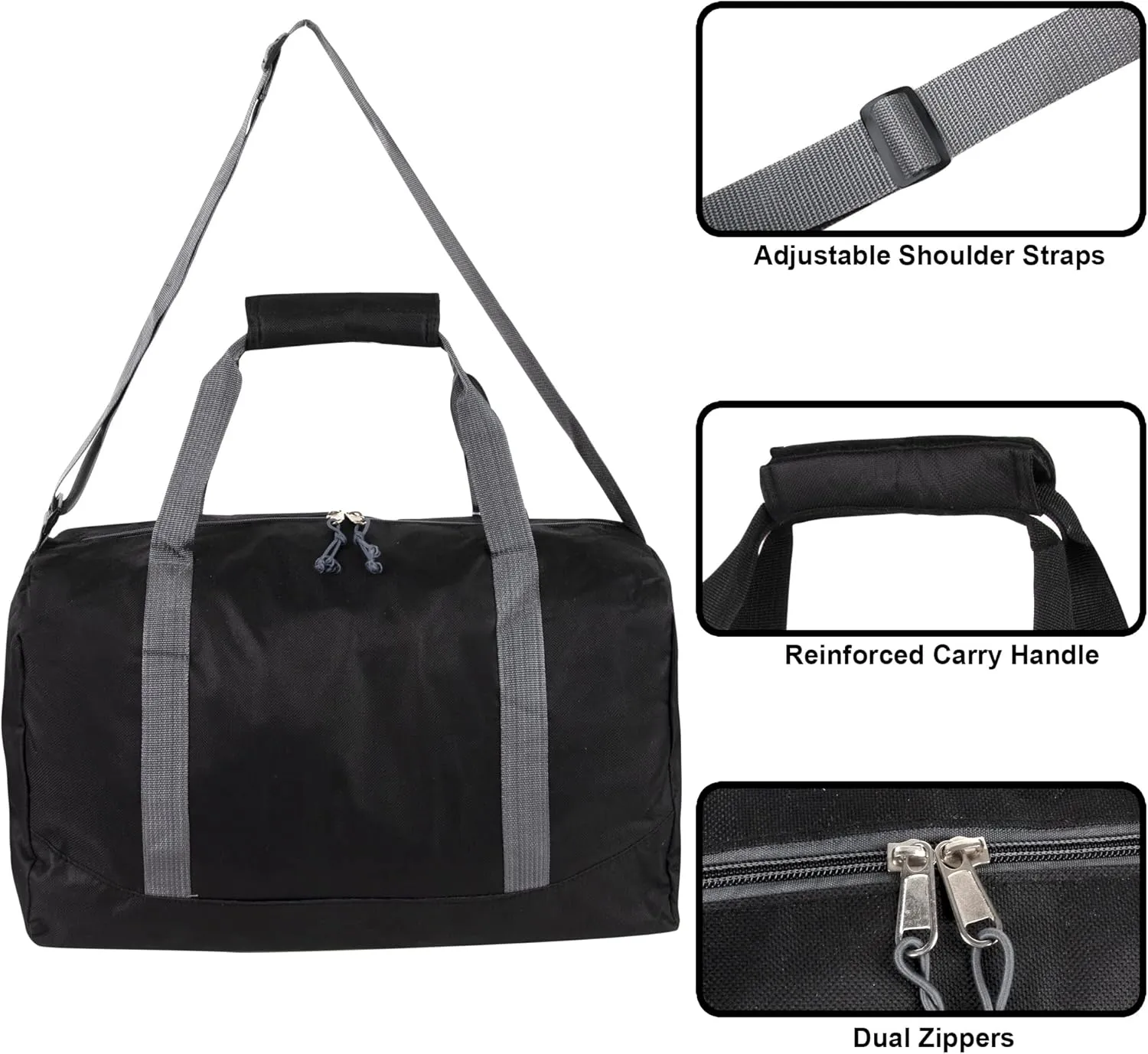 30 Liter, 17 Inch Canvas Duffle Bags for Men and Women – Travel Weekender Overnight Carry-On Shoulder Duffel Tote Bags (Black)