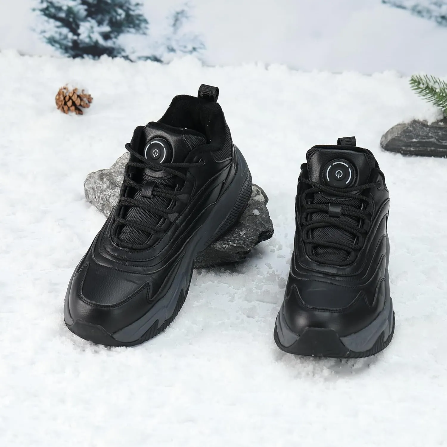 30S Fast Heated Sneakers for Men Women, Rechargeable Heating Foot Warmer, Non-Slip Winter Heated Shoes with 3 Heating Levels, Temperature Controlled Heating Shoes Up to 12 Hours
