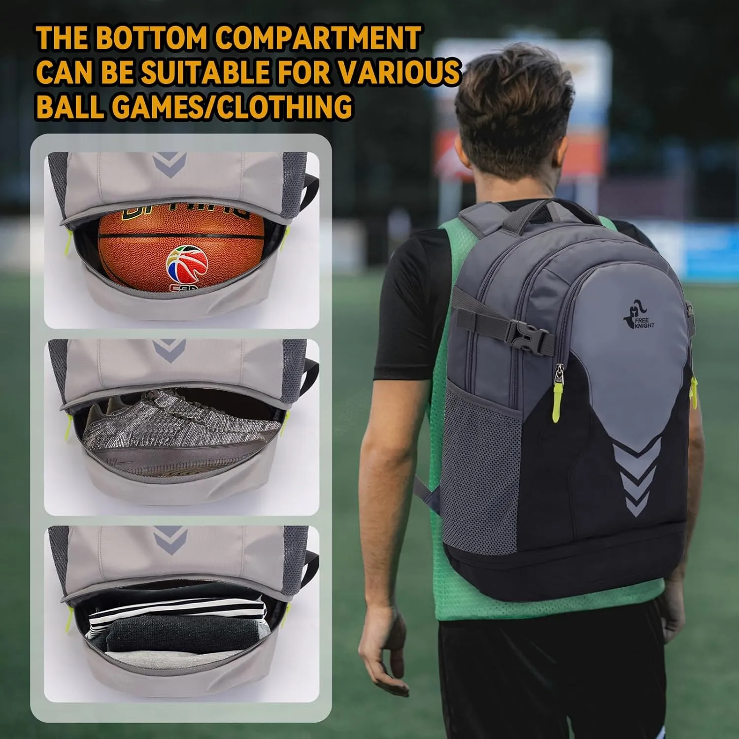 35L Basketball Backpack Large Sports Bag with Separate Ball compartment, for Basketball Soccer Volleyball Swim Gym Travel