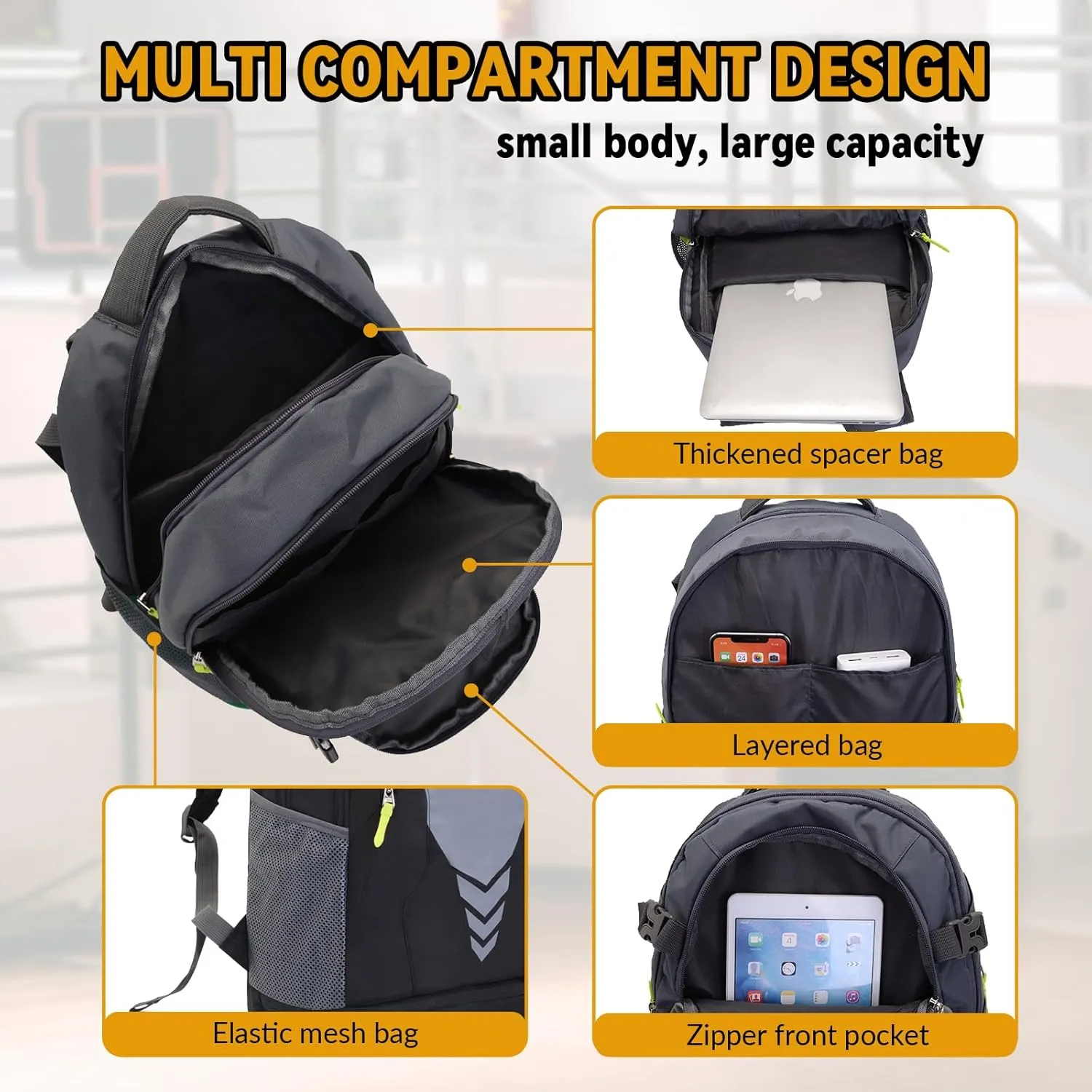 35L Basketball Backpack Large Sports Bag with Separate Ball compartment, for Basketball Soccer Volleyball Swim Gym Travel
