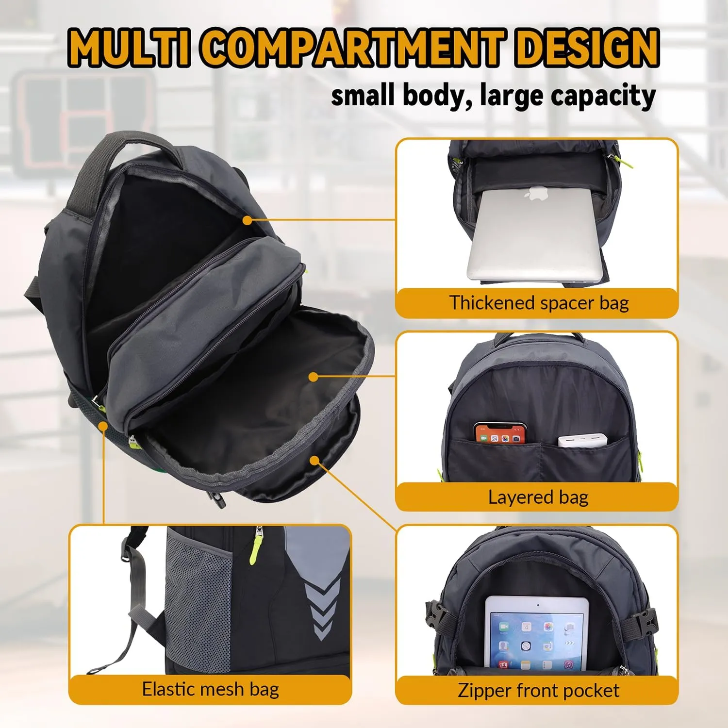 35L Basketball Backpack Large Sports Bag with Separate Ball compartment, for Basketball Soccer Volleyball Swim Gym Travel