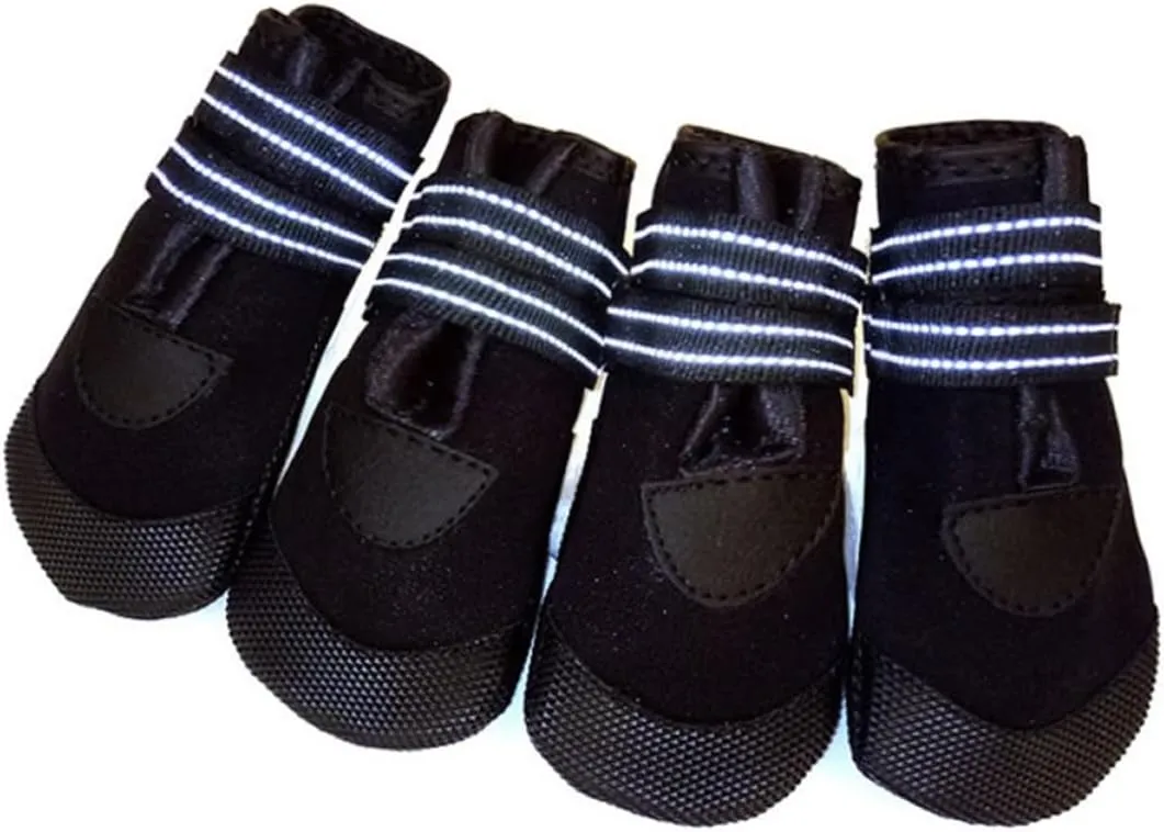 4Pcs Warm Pet Boots for Dogs Non Slip Reflective Dog Shoes for Small Big Dogs for Outdoor Walking Safety Black