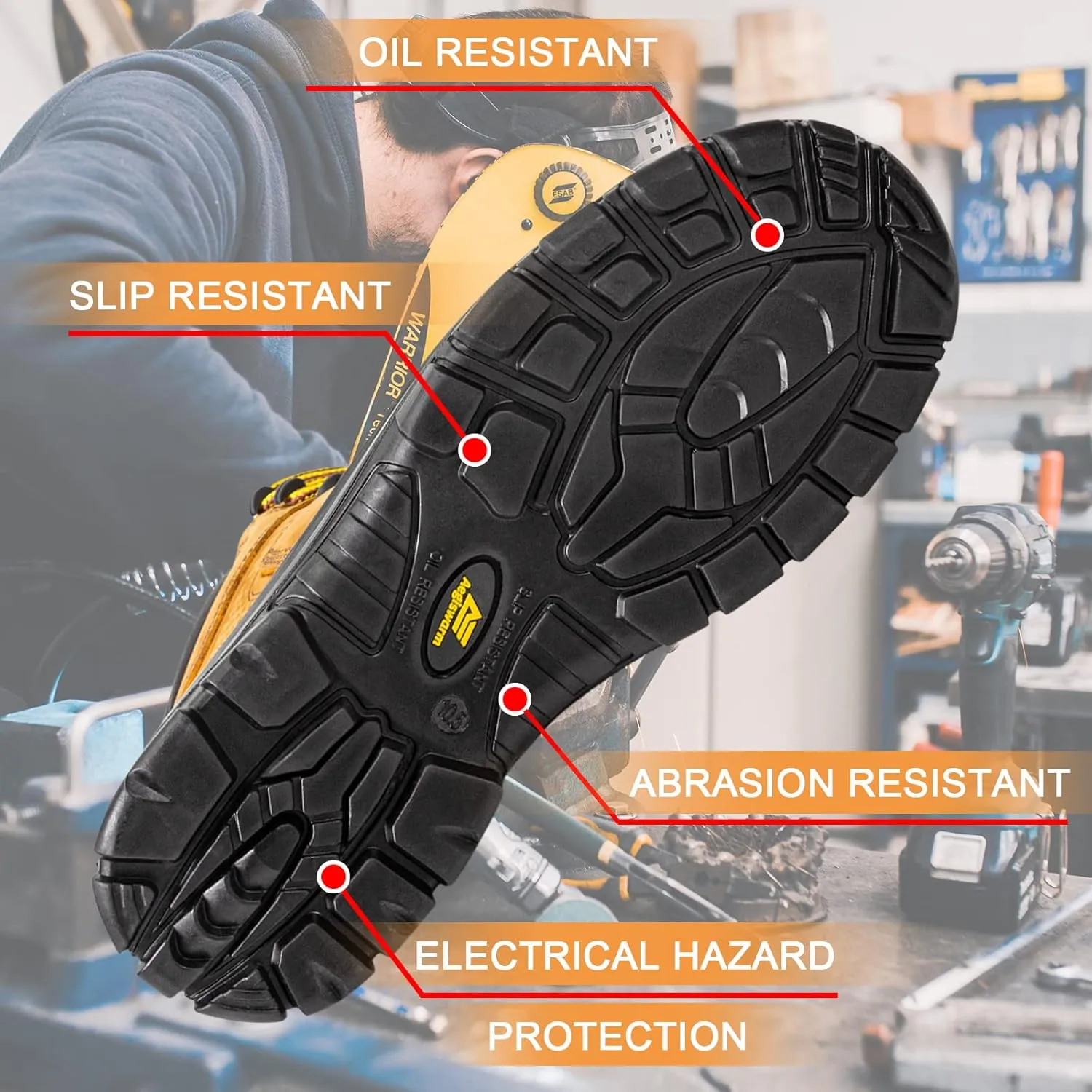 6" Steel Toe Work Boots for Men Waterproof Durable Crazy-Horse Non Slip Industrial and Construction Safety Footwear Mens Work Boots