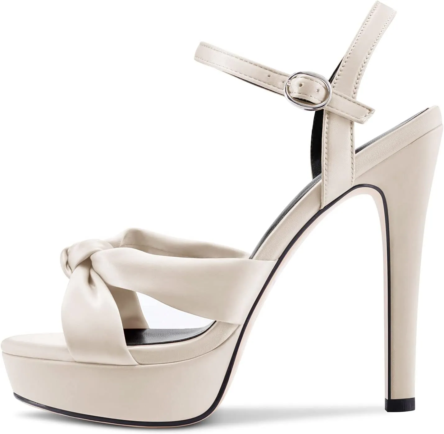 Aachcol Women Sandals Platform Peep Open Toe Ankle Strap Slingback Stiletto High Heel Dress Shoes Pumps Wedding Satin 5 Inch