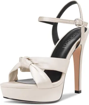 Aachcol Women Sandals Platform Peep Open Toe Ankle Strap Slingback Stiletto High Heel Dress Shoes Pumps Wedding Satin 5 Inch