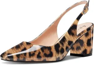 Aachcol Women Slingback Chunky Block Mid Heel Pumps Square Toe Ankle Strap Sandals Dress Shoes Party Office Wedding 2.5 Inch