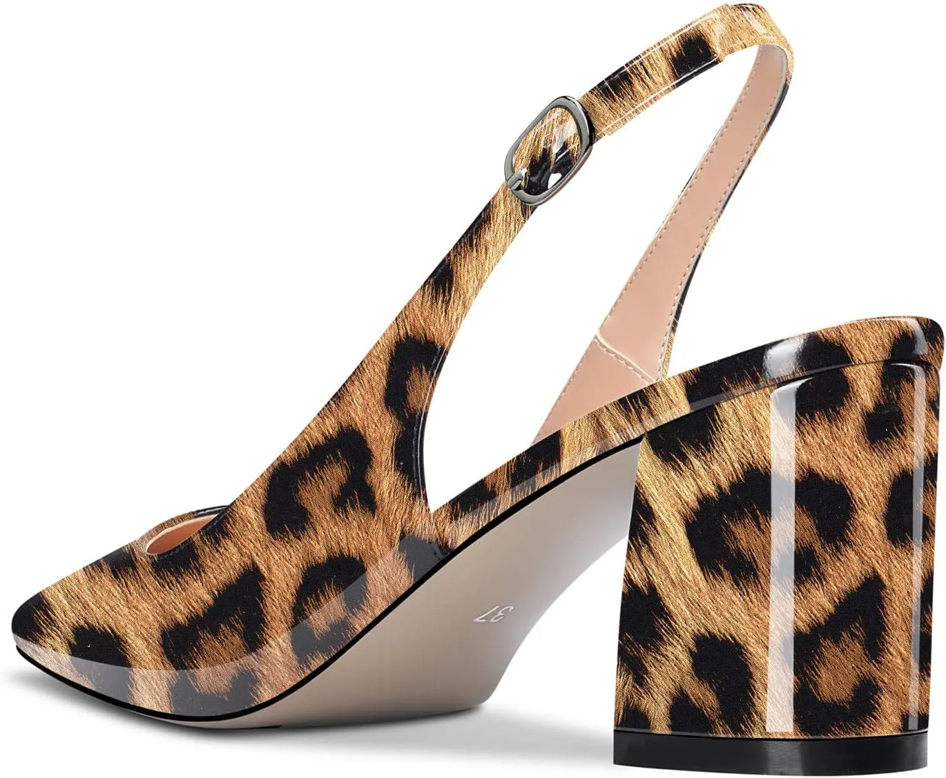 Aachcol Women Slingback Chunky Block Mid Heel Pumps Square Toe Ankle Strap Sandals Dress Shoes Party Office Wedding 2.5 Inch