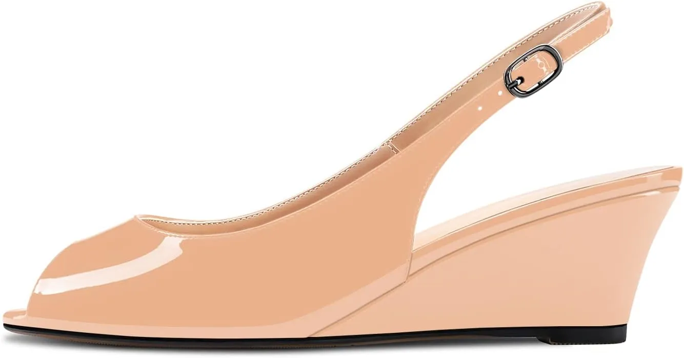 Aachcol Women Wedge Pumps Peep Open Toe Chunky Block Mid Heel Slingback Ankle Strap Sandals Dress Shoes Party 2 Inch