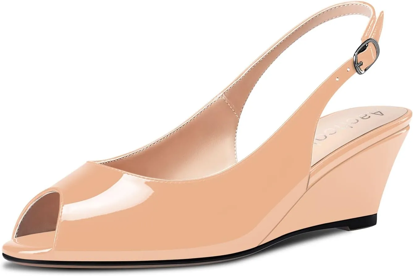 Aachcol Women Wedge Pumps Peep Open Toe Chunky Block Mid Heel Slingback Ankle Strap Sandals Dress Shoes Party 2 Inch