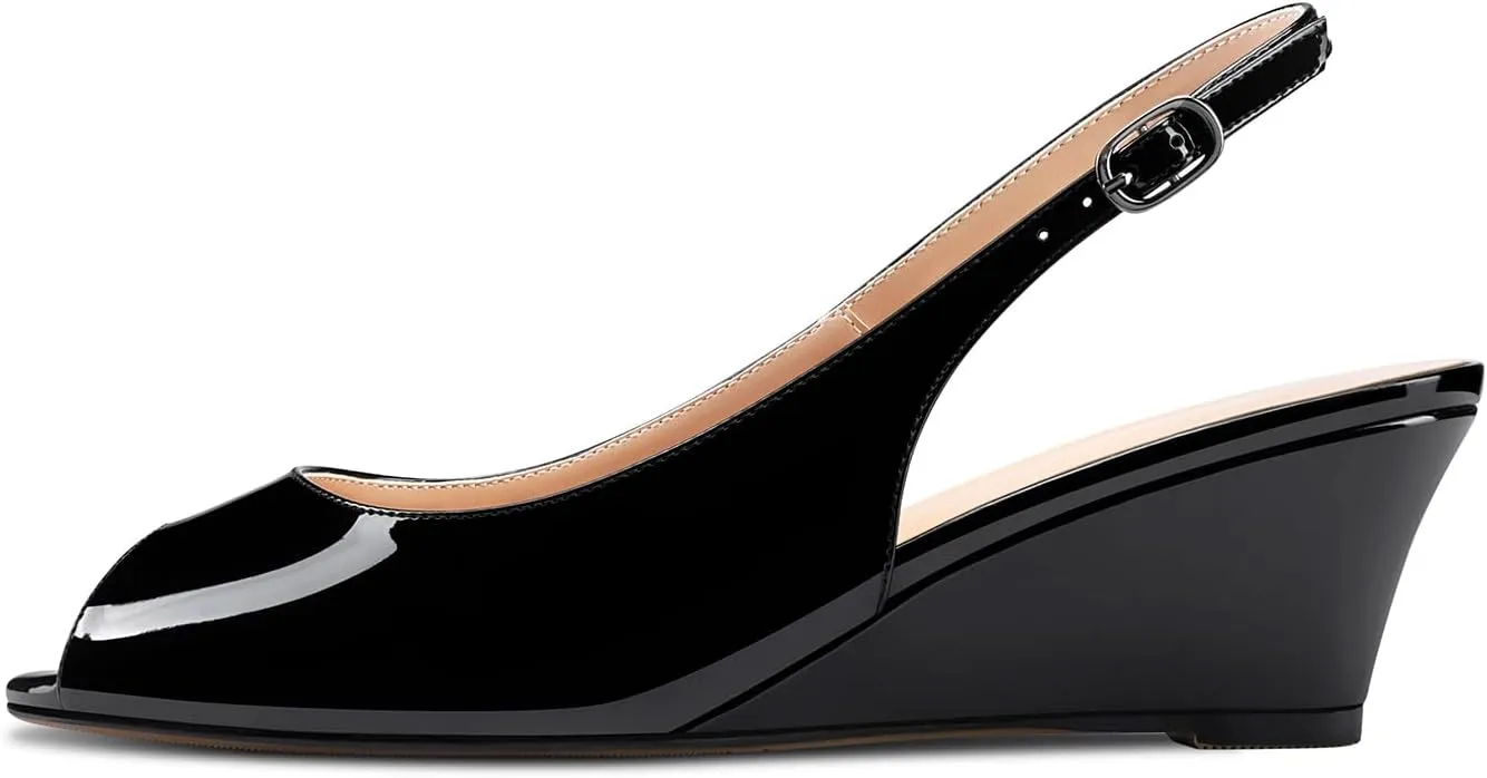 Aachcol Women Wedge Pumps Peep Open Toe Chunky Block Mid Heel Slingback Ankle Strap Sandals Dress Shoes Party 2 Inch
