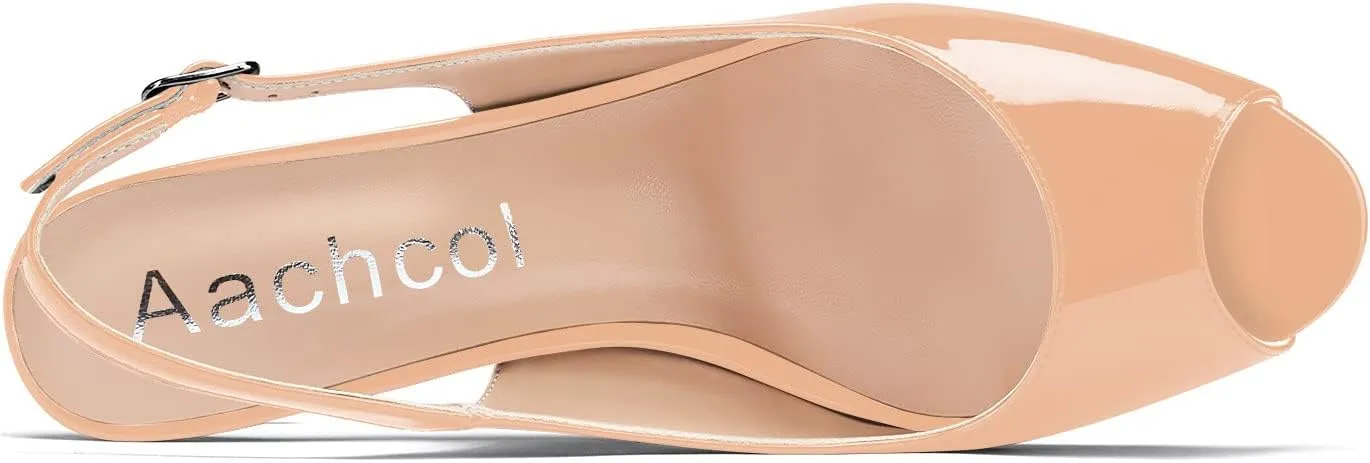 Aachcol Women Wedge Pumps Peep Open Toe Chunky Block Mid Heel Slingback Ankle Strap Sandals Dress Shoes Party 2 Inch