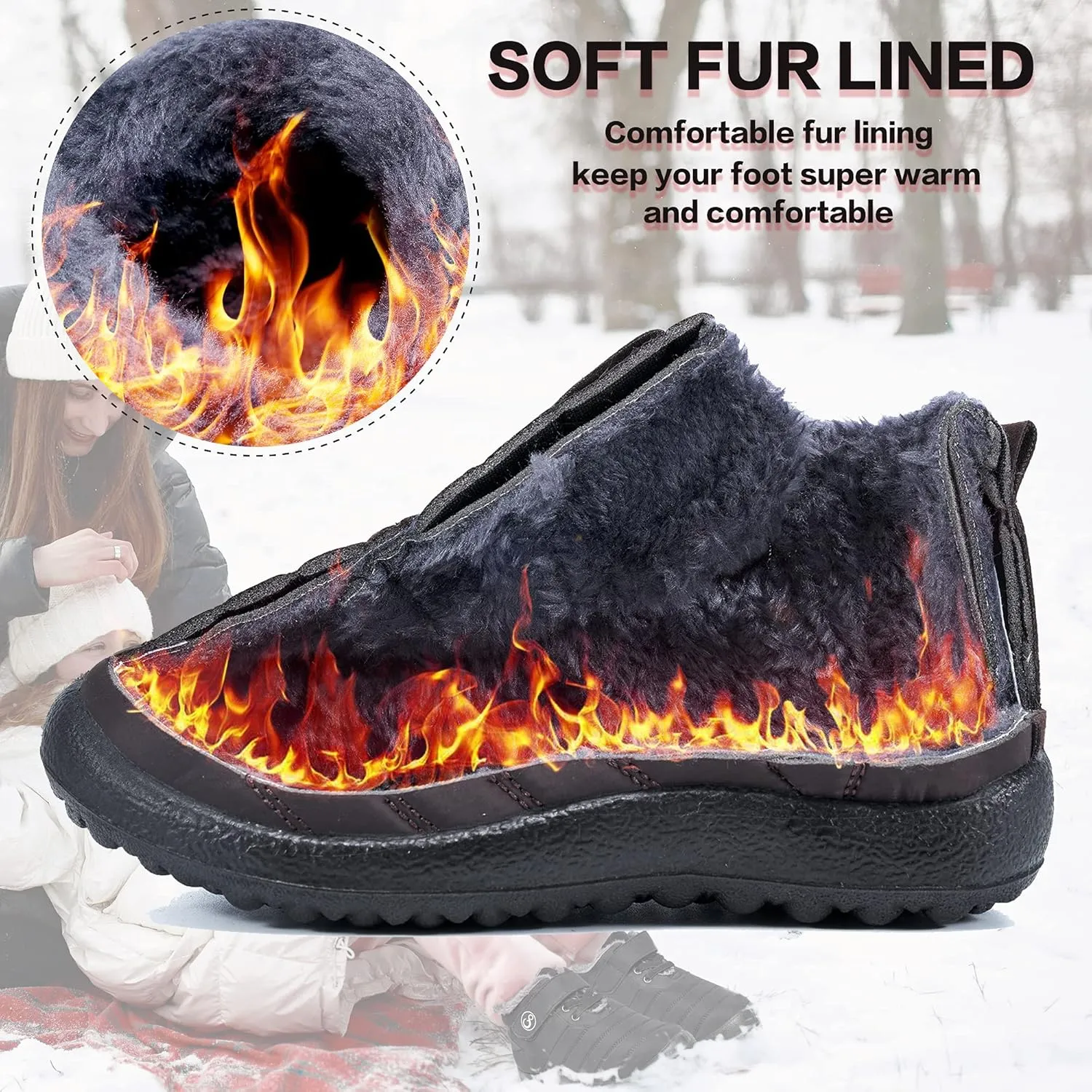 Ablanczoom Boys Girls Winter Snow Boots - Comfortable Warm Fur Lined Toddler Boot Outdoor Waterproof Slip On Walking Ankle Booties For Little Kid