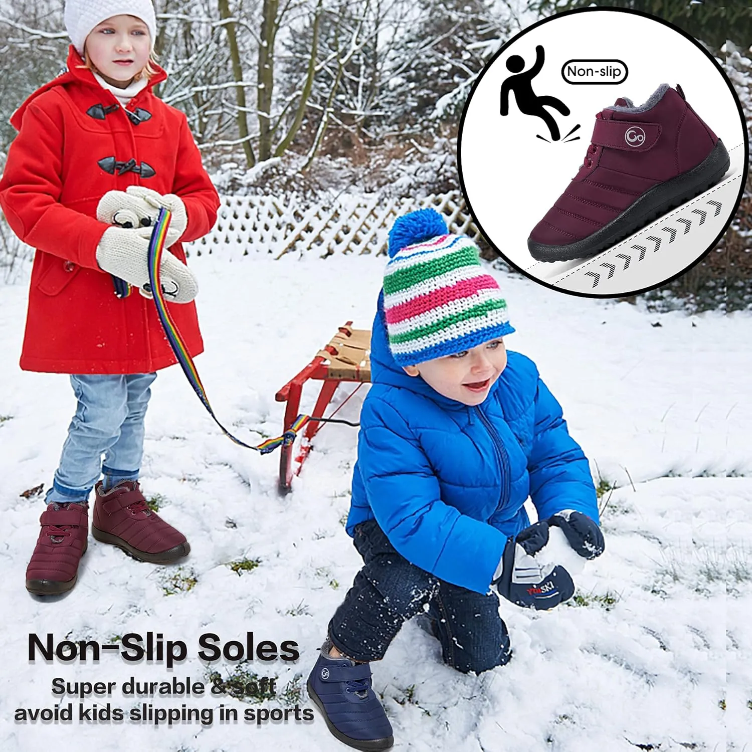 Ablanczoom Boys Girls Winter Snow Boots - Comfortable Warm Fur Lined Toddler Boot Outdoor Waterproof Slip On Walking Ankle Booties For Little Kid