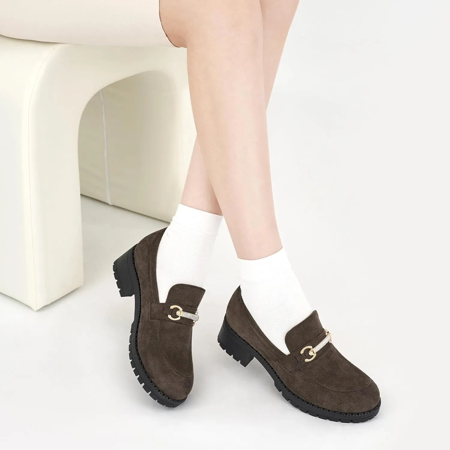 Ablanczoom Chunky Loafers for Women Platform: Comfortable Suede Penny Womens Loafer Dressy Slip On Casual Office Business Shoes