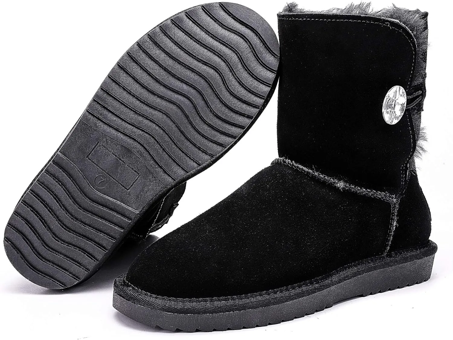 ADUTEE Women's Line-Classic Fully Fur Mid Calf Cow Suede Fashion Boots Snow Boots Winter Boots