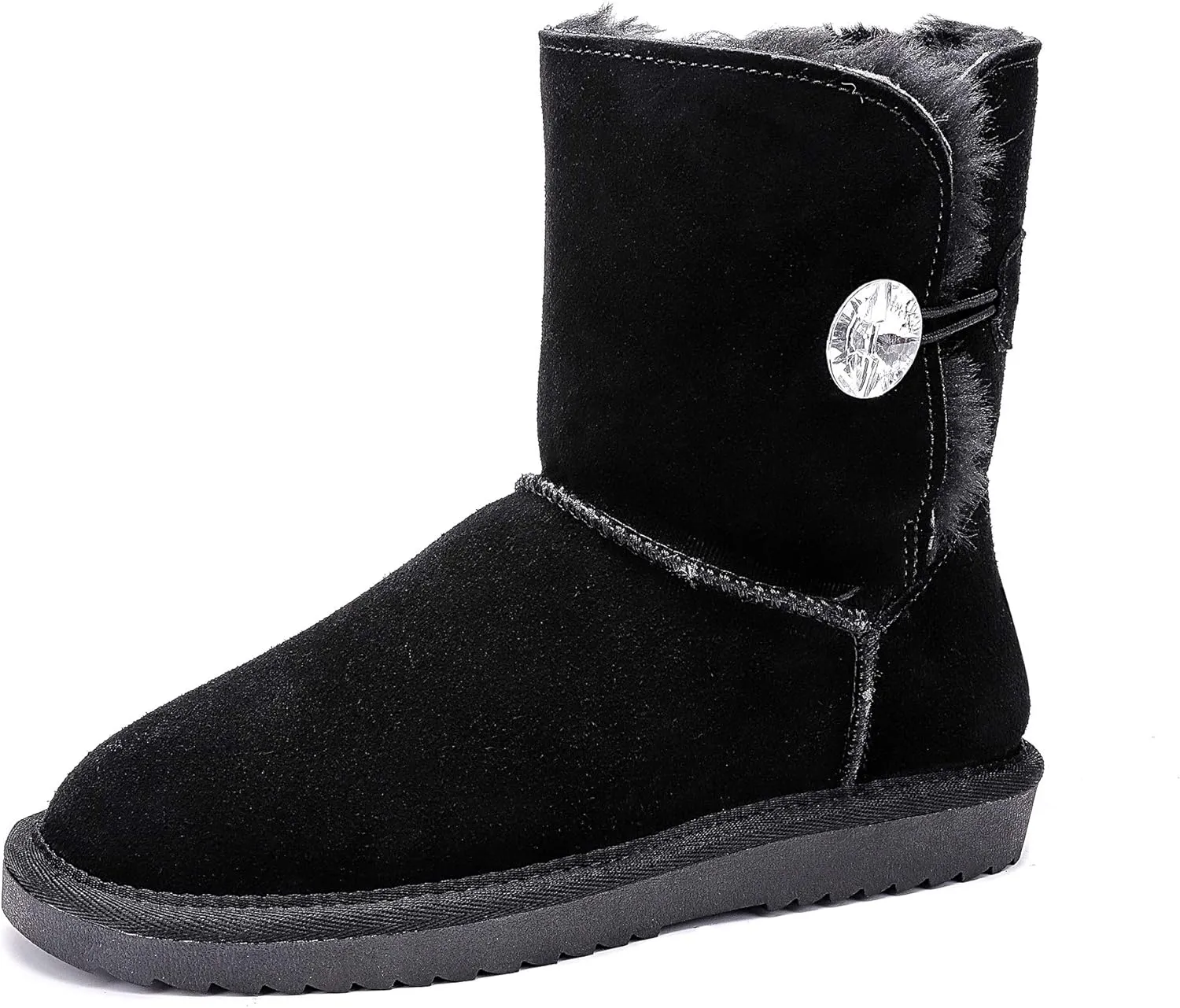 ADUTEE Women's Line-Classic Fully Fur Mid Calf Cow Suede Fashion Boots Snow Boots Winter Boots