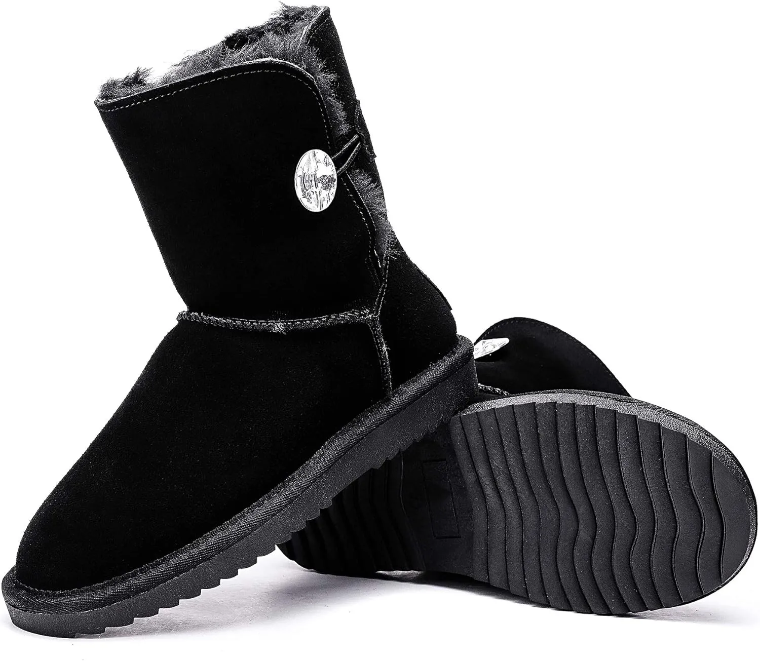ADUTEE Women's Line-Classic Fully Fur Mid Calf Cow Suede Fashion Boots Snow Boots Winter Boots