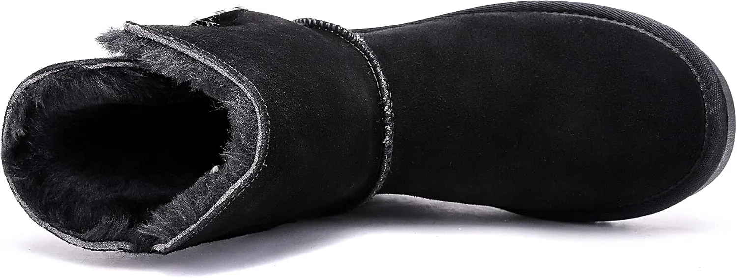 ADUTEE Women's Line-Classic Fully Fur Mid Calf Cow Suede Fashion Boots Snow Boots Winter Boots