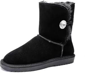 ADUTEE Women's Line-Classic Fully Fur Mid Calf Cow Suede Fashion Boots Snow Boots Winter Boots