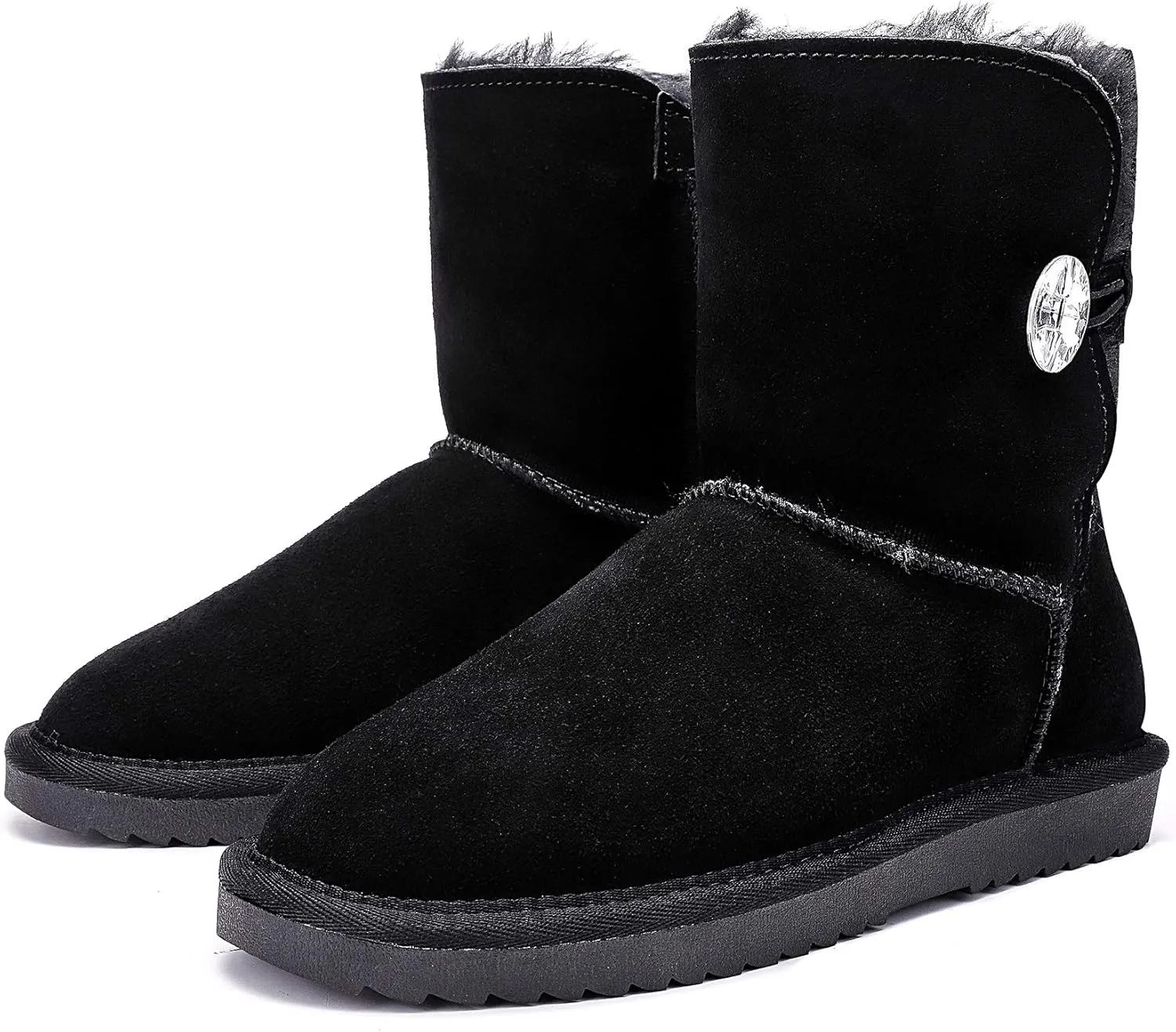 ADUTEE Women's Line-Classic Fully Fur Mid Calf Cow Suede Fashion Boots Snow Boots Winter Boots