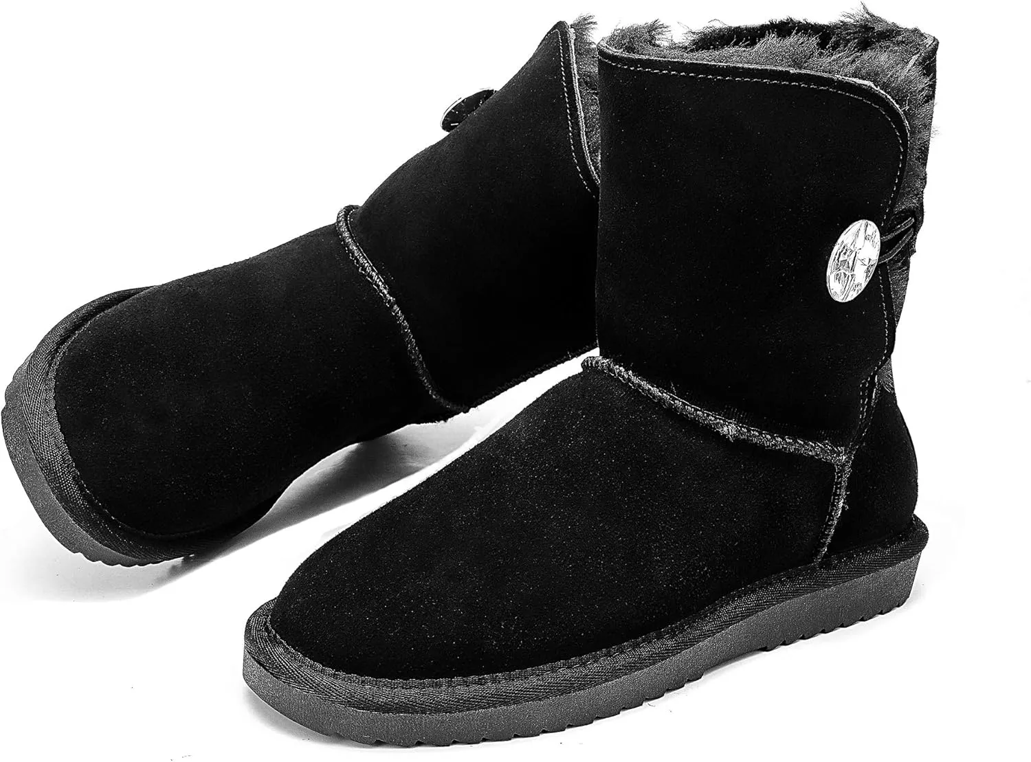 ADUTEE Women's Line-Classic Fully Fur Mid Calf Cow Suede Fashion Boots Snow Boots Winter Boots
