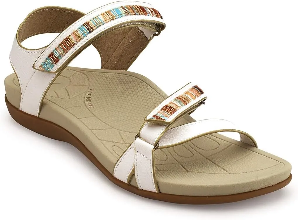 Aetrex Womens Mila Quarter Strap Sandals - White - Size