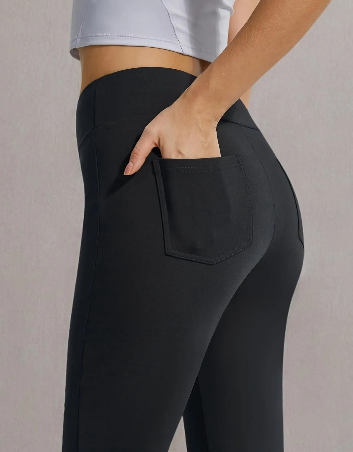 AFITNE Fleece Lined Dress Pants for Women with Pockets High Waist Stretchy Yoga Work Pants for Cold Weather