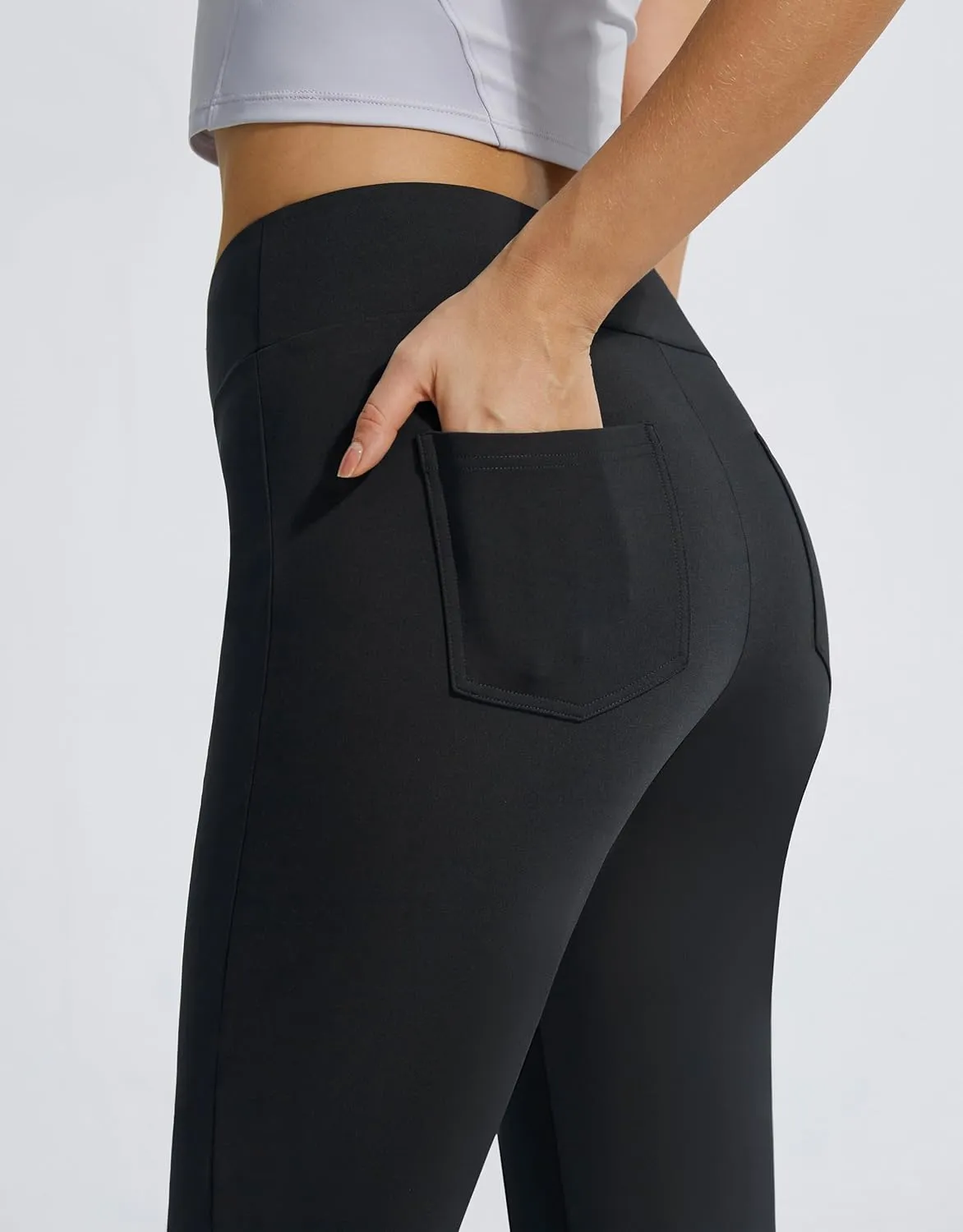 AFITNE Fleece Lined Dress Pants for Women with Pockets High Waist Stretchy Yoga Work Pants for Cold Weather