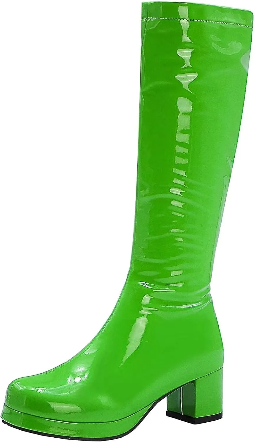 Agodor Women's 70's Gogo Boots Chunky Knee High Platform Boots with Zipper