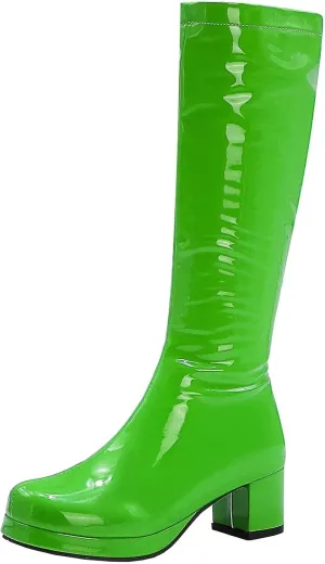 Agodor Women's 70's Gogo Boots Chunky Knee High Platform Boots with Zipper