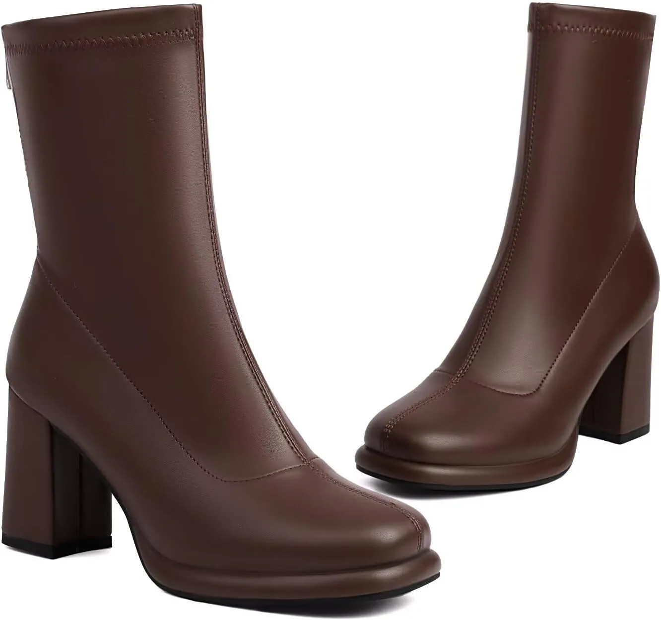 Agodor Women's Square Toe Block Heel Boots Chunky High Heel Side Zipper Ankle Boots