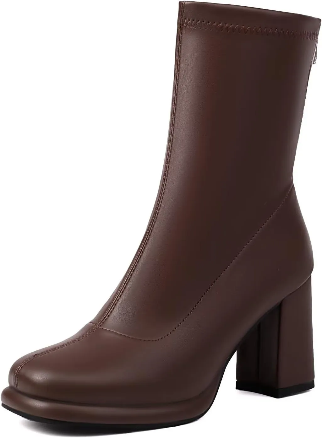 Agodor Women's Square Toe Block Heel Boots Chunky High Heel Side Zipper Ankle Boots