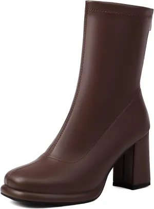 Agodor Women's Square Toe Block Heel Boots Chunky High Heel Side Zipper Ankle Boots