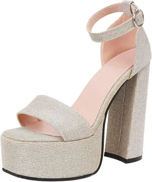 AIMODOR Womens Platform Chunky High Heel Glitter Peep Toe Ankle Strap Sandals