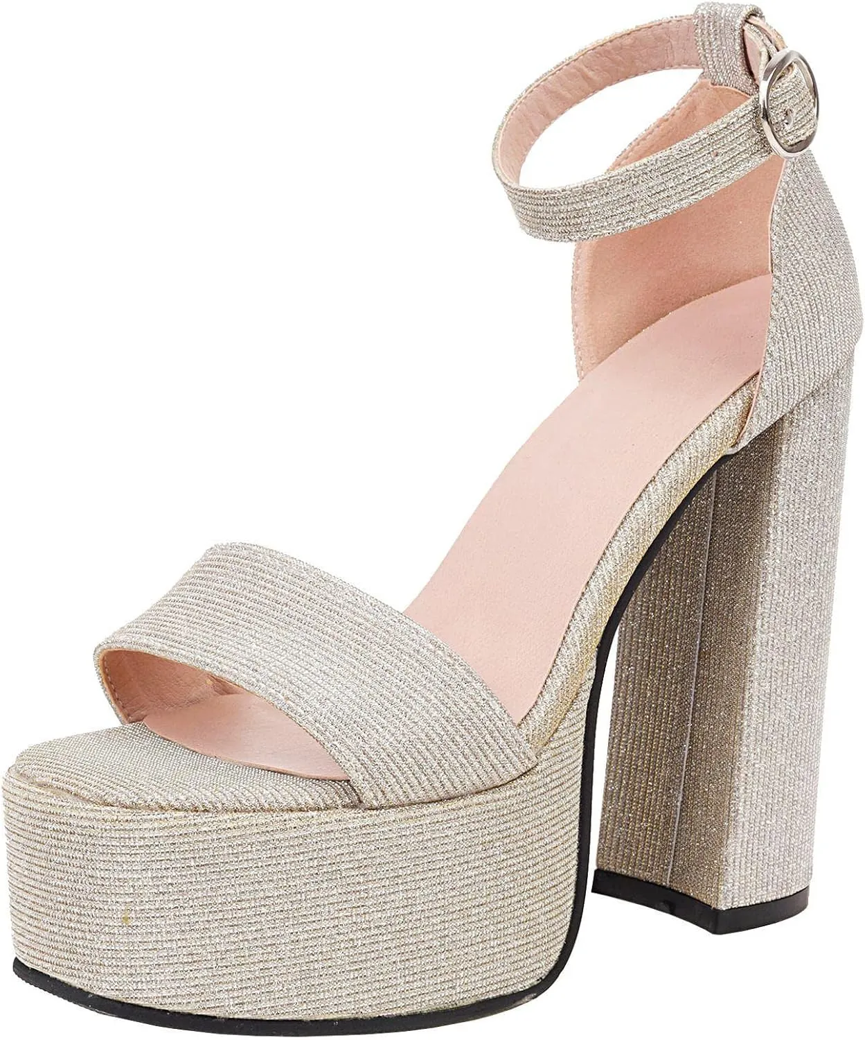 AIMODOR Womens Platform Chunky High Heel Glitter Peep Toe Ankle Strap Sandals