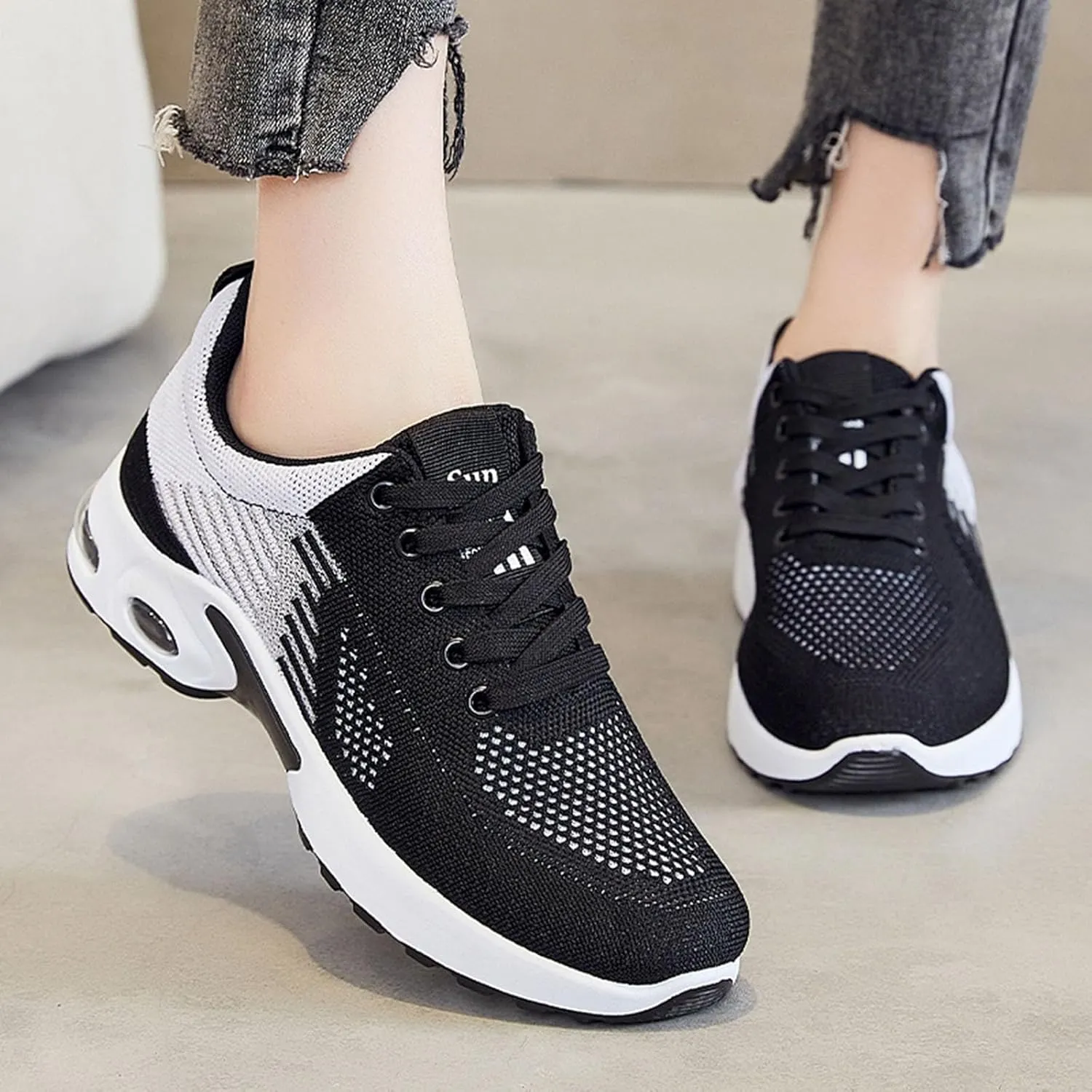 Air Cushion Sneakers for Women Casual Breathable Mesh Hollow Out Running Shoes Summer Lightweight Round Toe Slip On Orthopedic Shoes Comfortable Workout Sports Sneaker with Arch Support