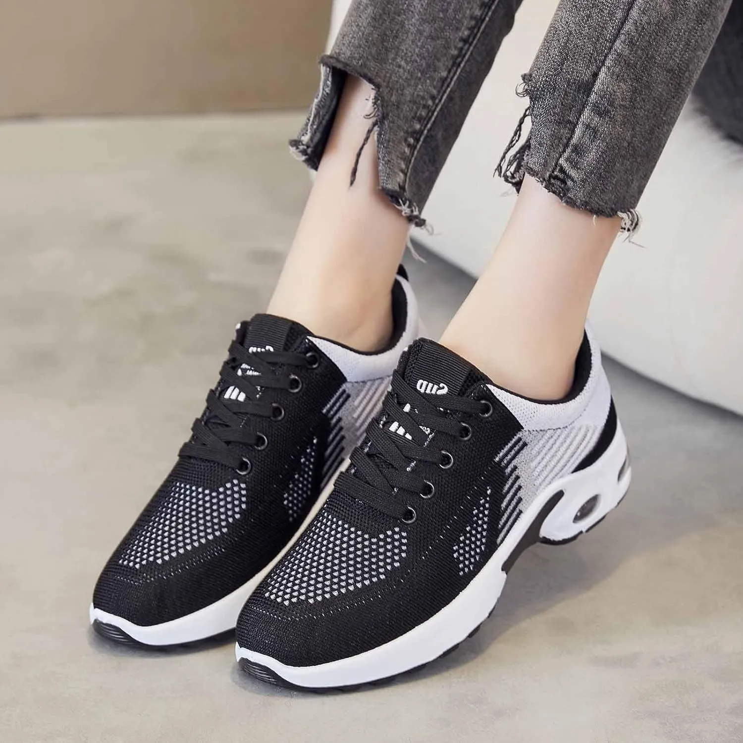 Air Cushion Sneakers for Women Casual Breathable Mesh Hollow Out Running Shoes Summer Lightweight Round Toe Slip On Orthopedic Shoes Comfortable Workout Sports Sneaker with Arch Support
