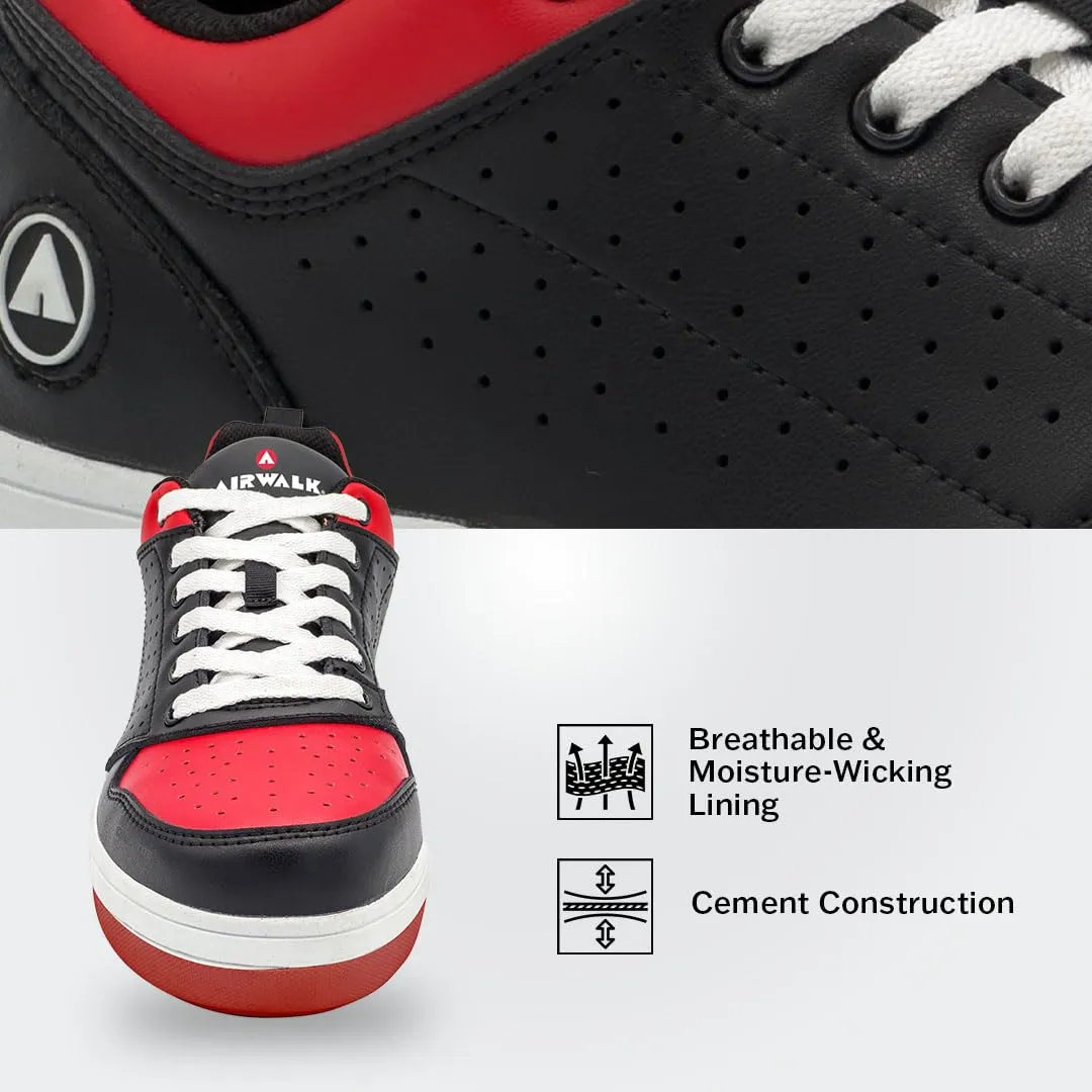 Airwalk Arena Low Top Composite Toe Men’s Industrial Work Shoes, Black/Red, Size 8.5, Wide, Comfortable & Light Work Shoes for Men, Electric Hazard, Slip Resistant