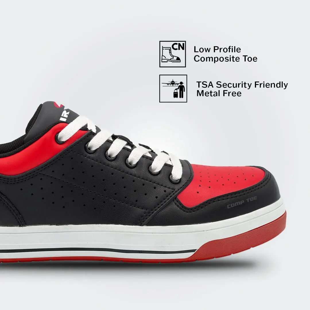 Airwalk Arena Low Top Composite Toe Men’s Industrial Work Shoes, Black/Red, Size 8.5, Wide, Comfortable & Light Work Shoes for Men, Electric Hazard, Slip Resistant