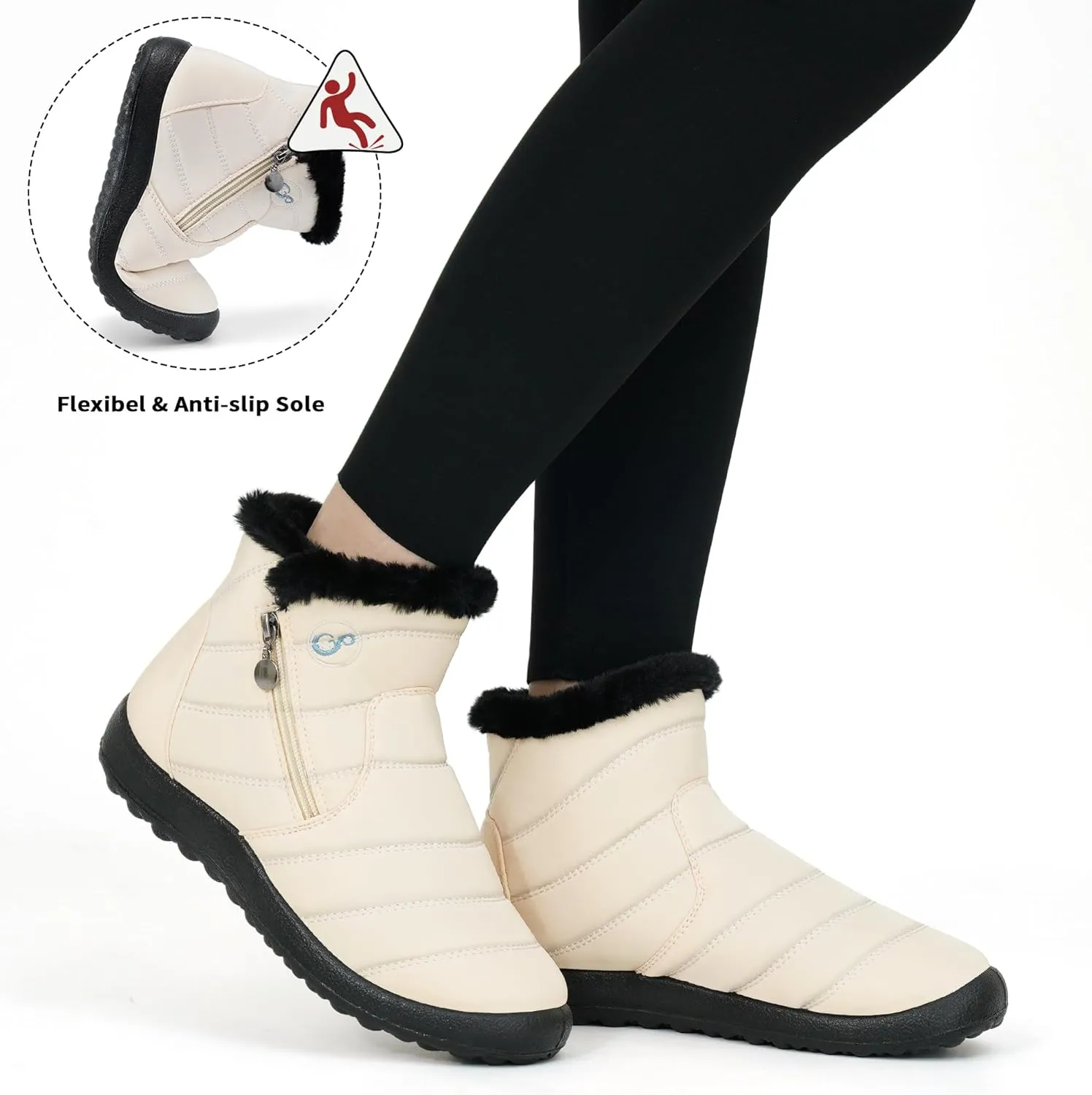 Alicegana Snow Boots for Women Winter: Warm Fur Lined Ankle Booties Comfortable Waterproof Slip On Lightweight Womens Boots