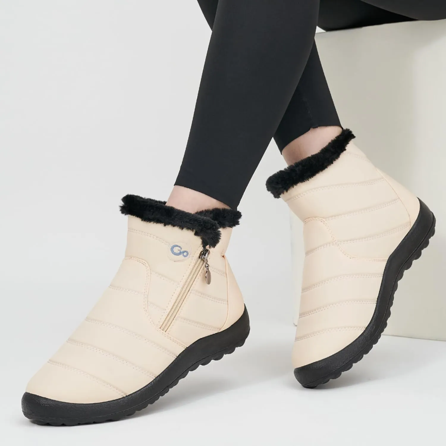 Alicegana Snow Boots for Women Winter: Warm Fur Lined Ankle Booties Comfortable Waterproof Slip On Lightweight Womens Boots