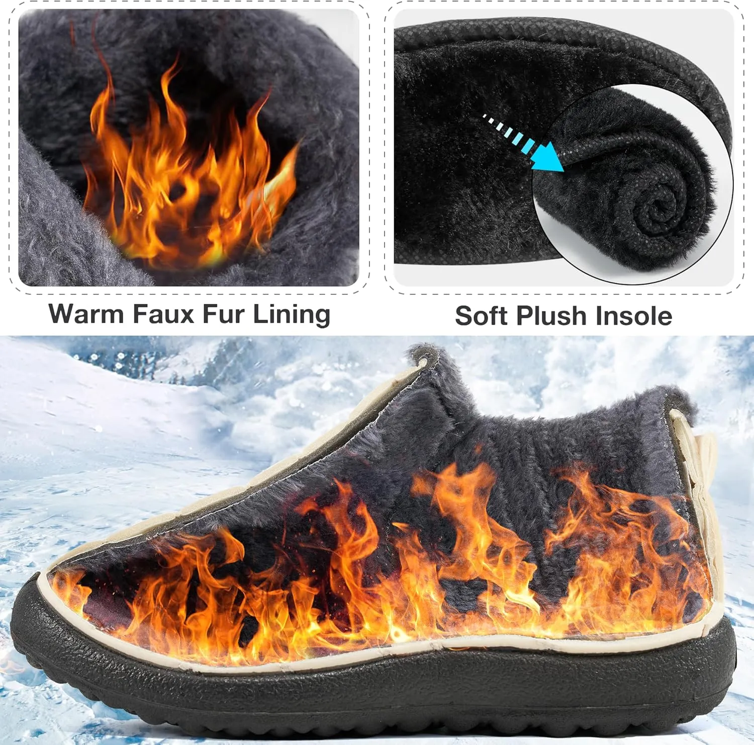 Alicegana Snow Boots for Women Winter: Warm Fur Lined Ankle Booties Comfortable Waterproof Slip On Lightweight Womens Boots