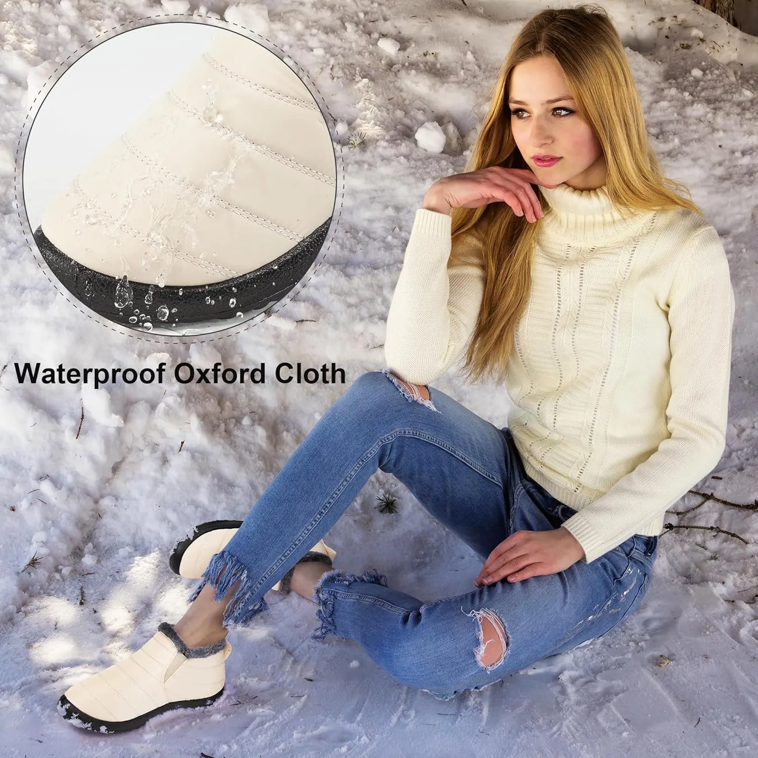 Alicegana Snow Boots for Women Winter: Warm Fur Lined Ankle Booties Comfortable Waterproof Slip On Lightweight Womens Boots