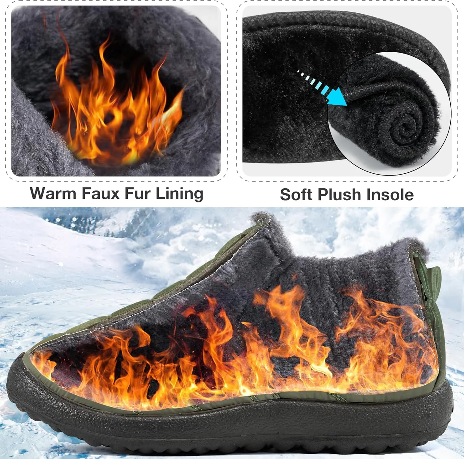 Alicegana Snow Boots for Women Winter: Warm Fur Lined Ankle Booties Comfortable Waterproof Slip On Lightweight Womens Boots