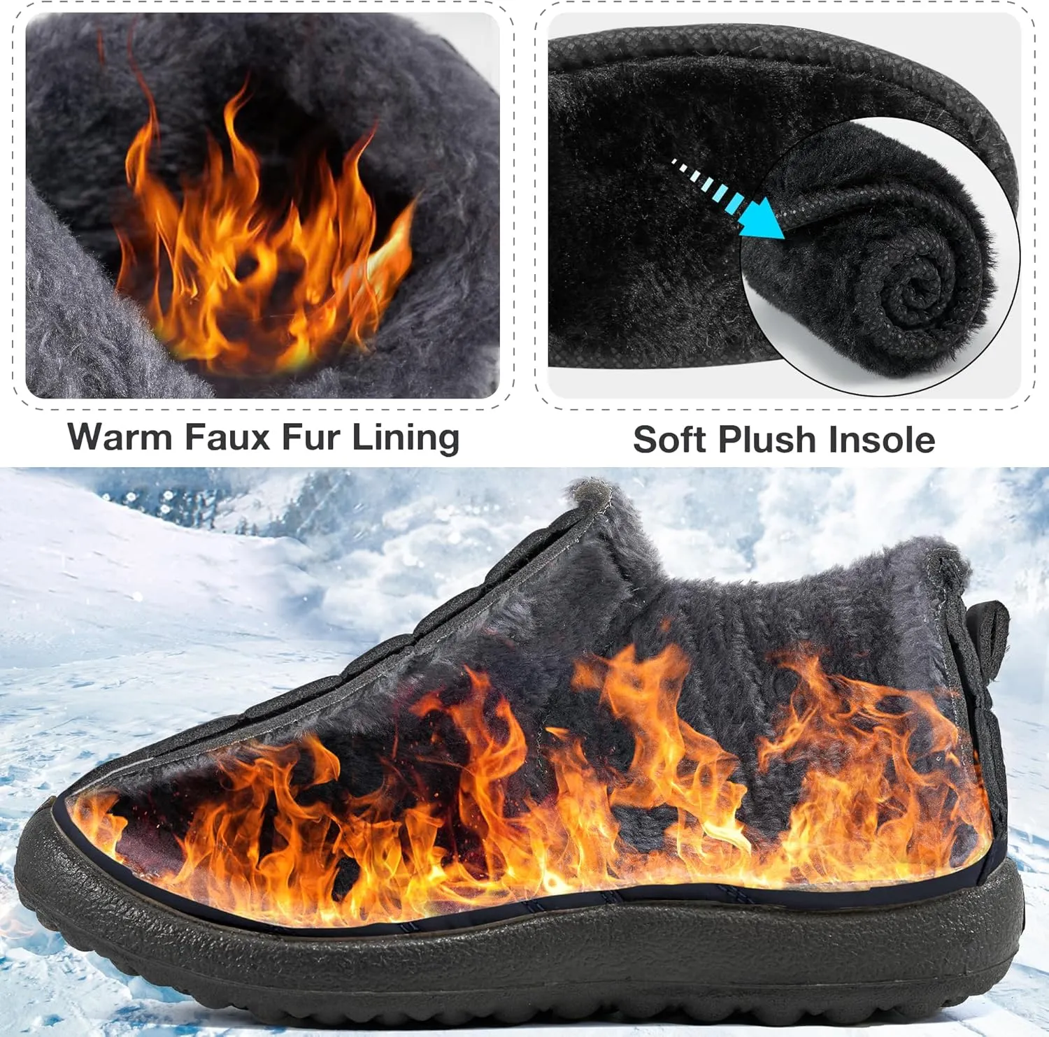 Alicegana Snow Boots for Women Winter: Warm Fur Lined Ankle Booties Comfortable Waterproof Slip On Lightweight Womens Boots