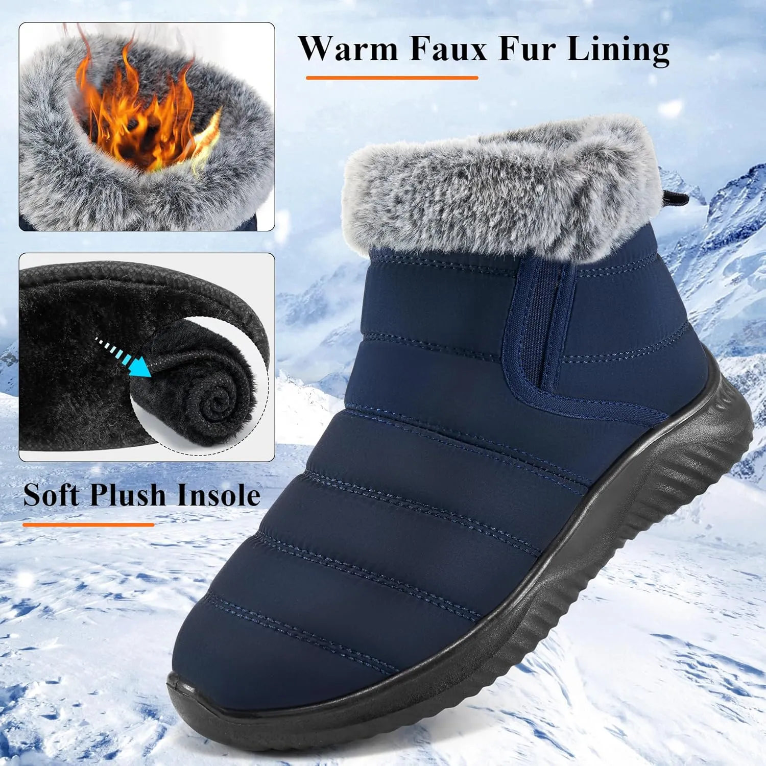 Alicegana Snow Boots for Women Winter: Warm Fur Lined Ankle booties Waterproof Slip On shoes Insulated Non Slip Boots Outdoor